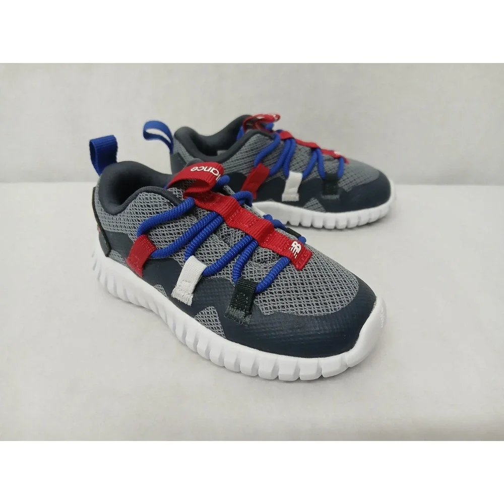 New Balance‎ Toddler Playgruv v1 Bungee Shoes ITPGRVA1 Gray Blue Red Sz 6